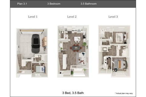 Floor plan for 3 beds, 3.5 baths, 1620 sqft